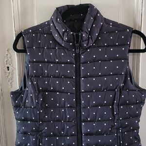 Sleeveless Puffer Vest in Black with White Polka Dots